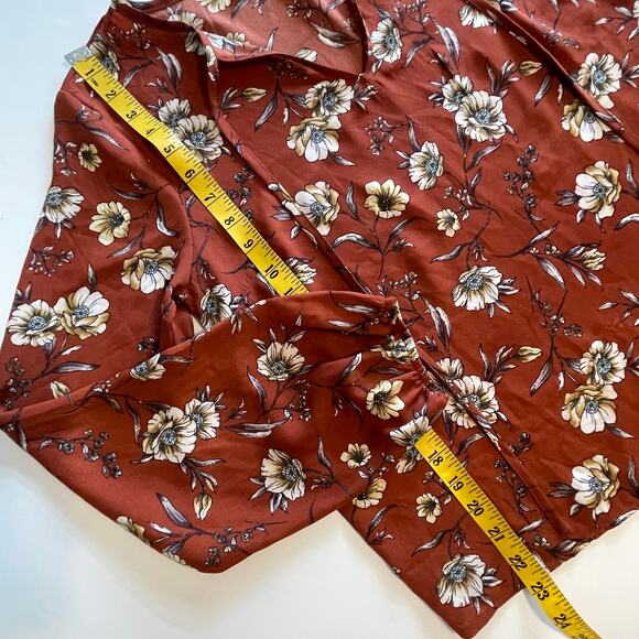 Lucky Brand Floral Peasant Top Womens Small Rust Brown Boho Long Sleeve Blouse - Picture 9 of 9